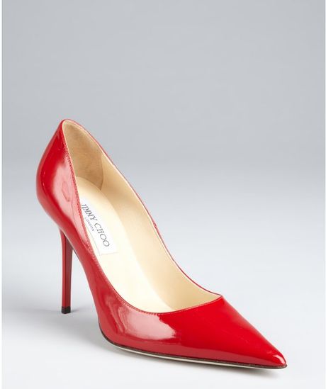 Jimmy Choo Red Patent Leather Abel Pointed Toe Pumps in Red | Lyst