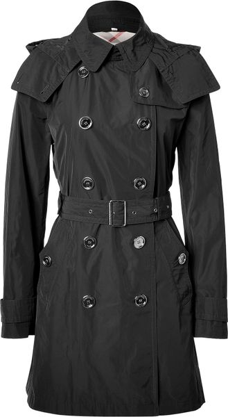 Burberry Brit Black Doublebreasted Balmoral Trench Coat with Hood in ...