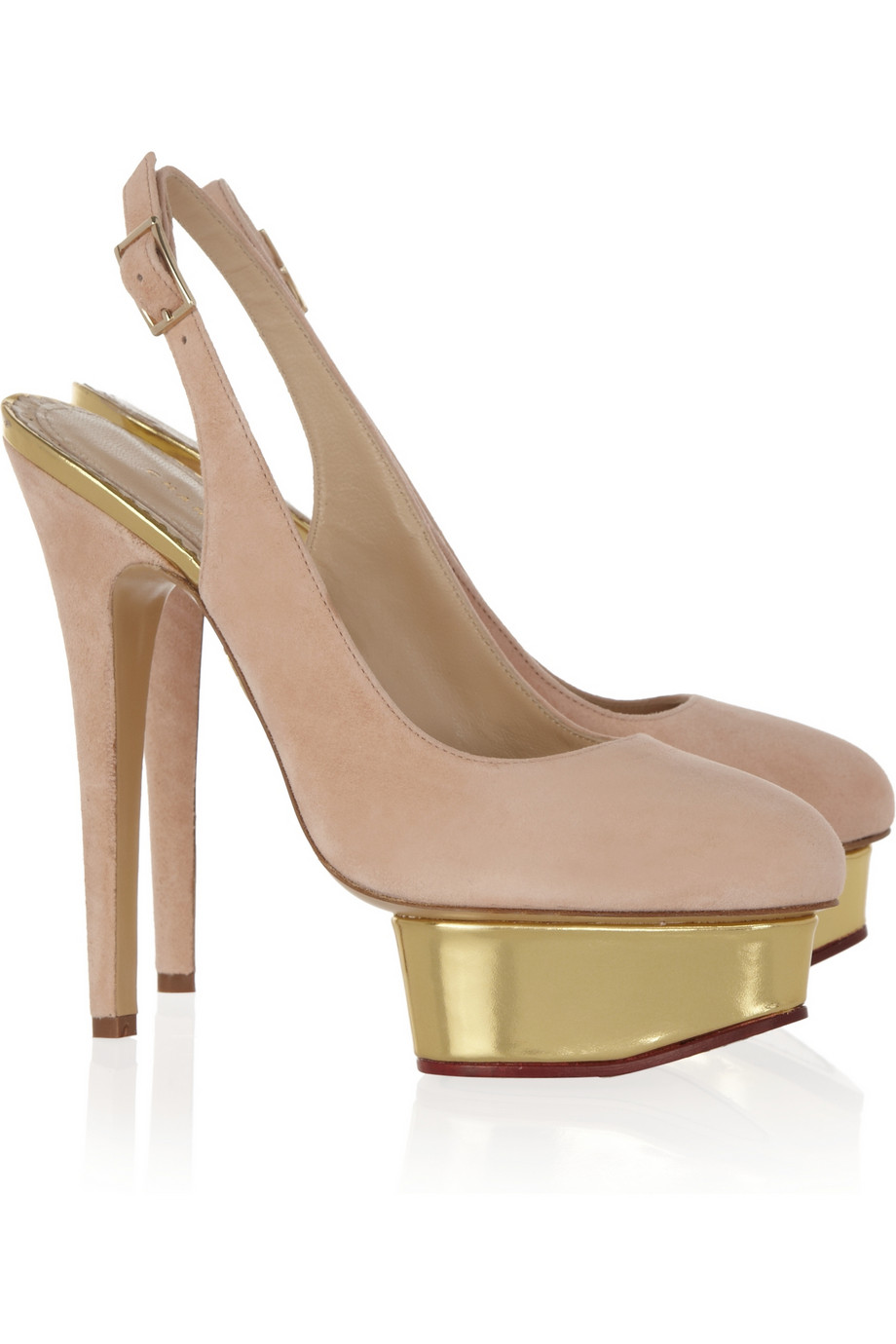 Charlotte Olympia The Dolly Suede Slingback Pumps in Pink (gold) | Lyst