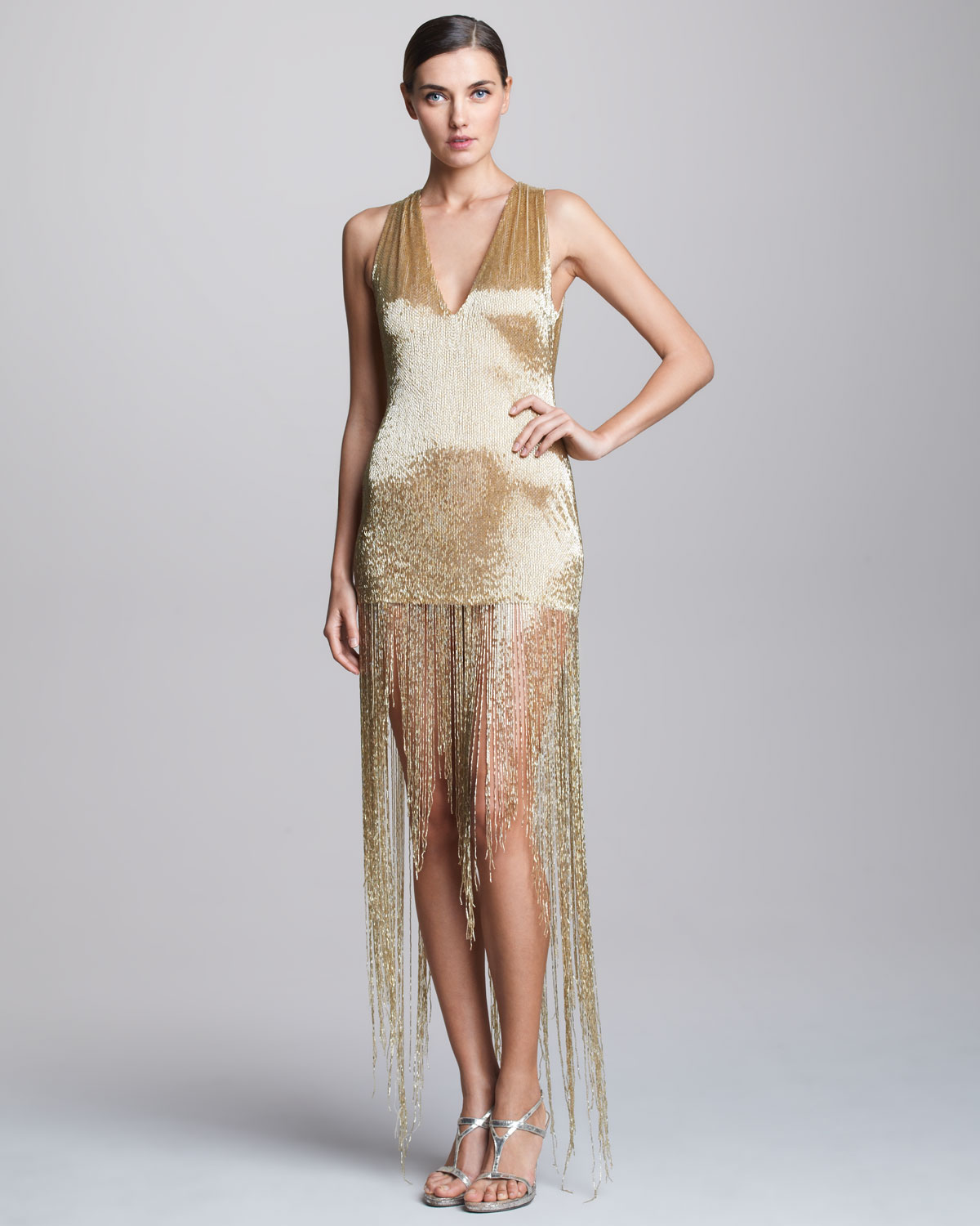 Lyst Naeem Khan Sequined Fringe Dress in Metallic
