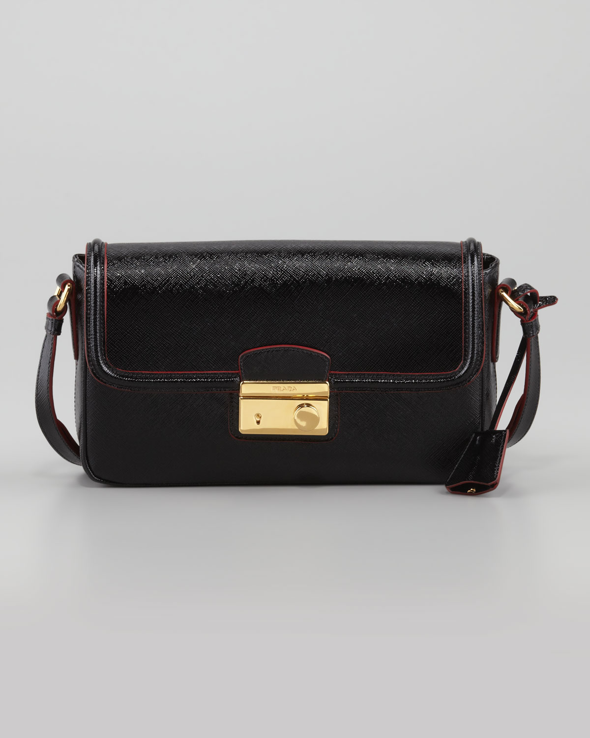 Prada Saffiano Vernice Small Shoulder Bag in Black (nero) | Lyst