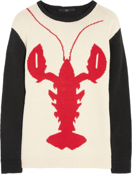 Tibi Lobster Intarsia Cotton Sweater in Beige (ivory) | Lyst