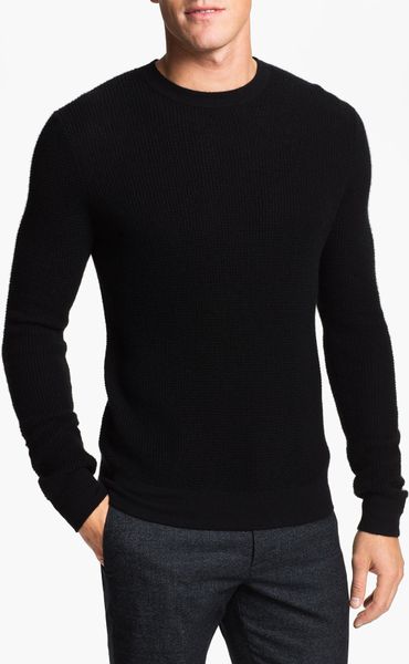 Theory Waffle Knit Cashmere Crewneck Sweater in Black for Men | Lyst