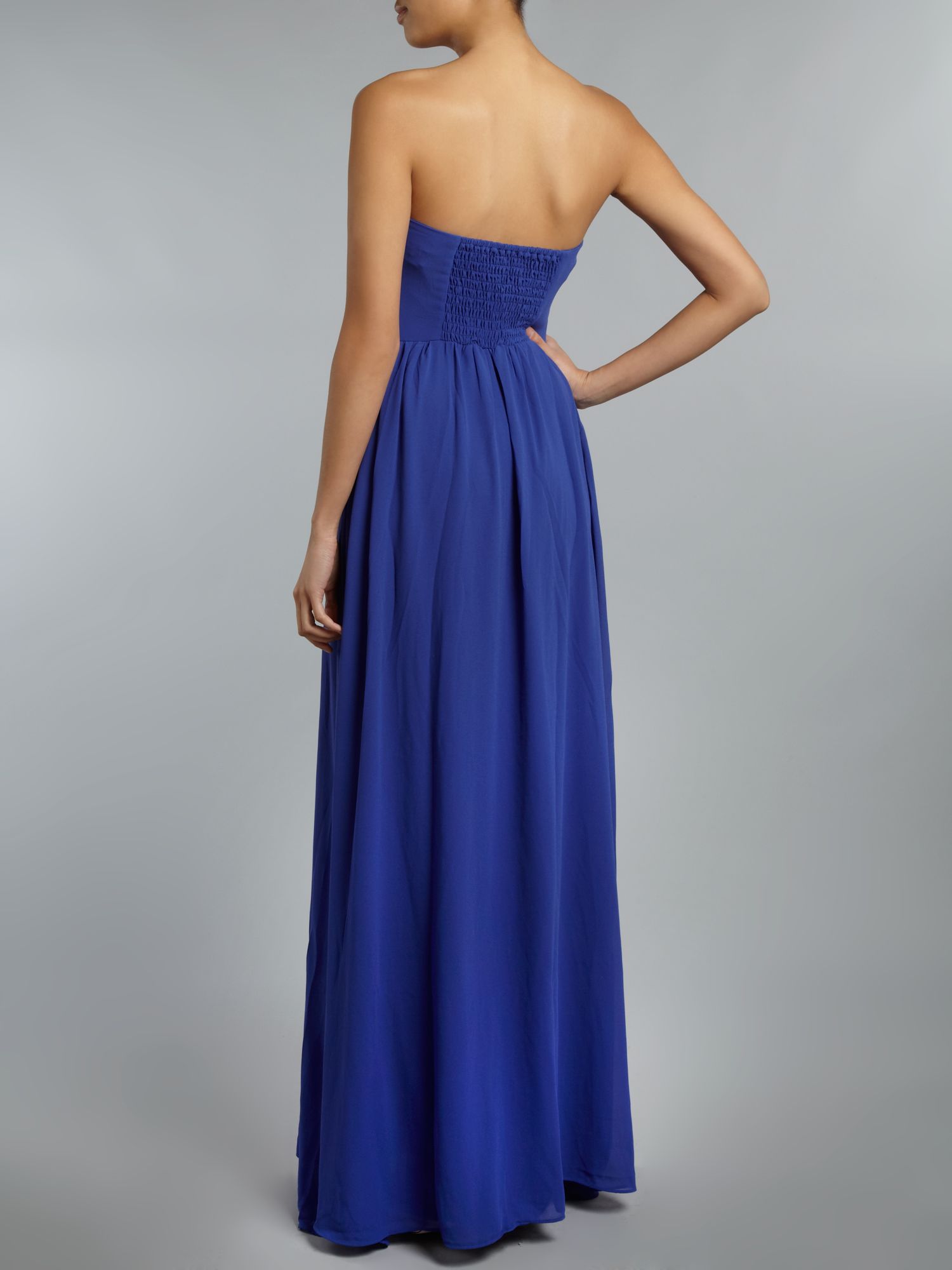 True Decadence Ruched Bandeau Maxi Dress In Blue Lyst 