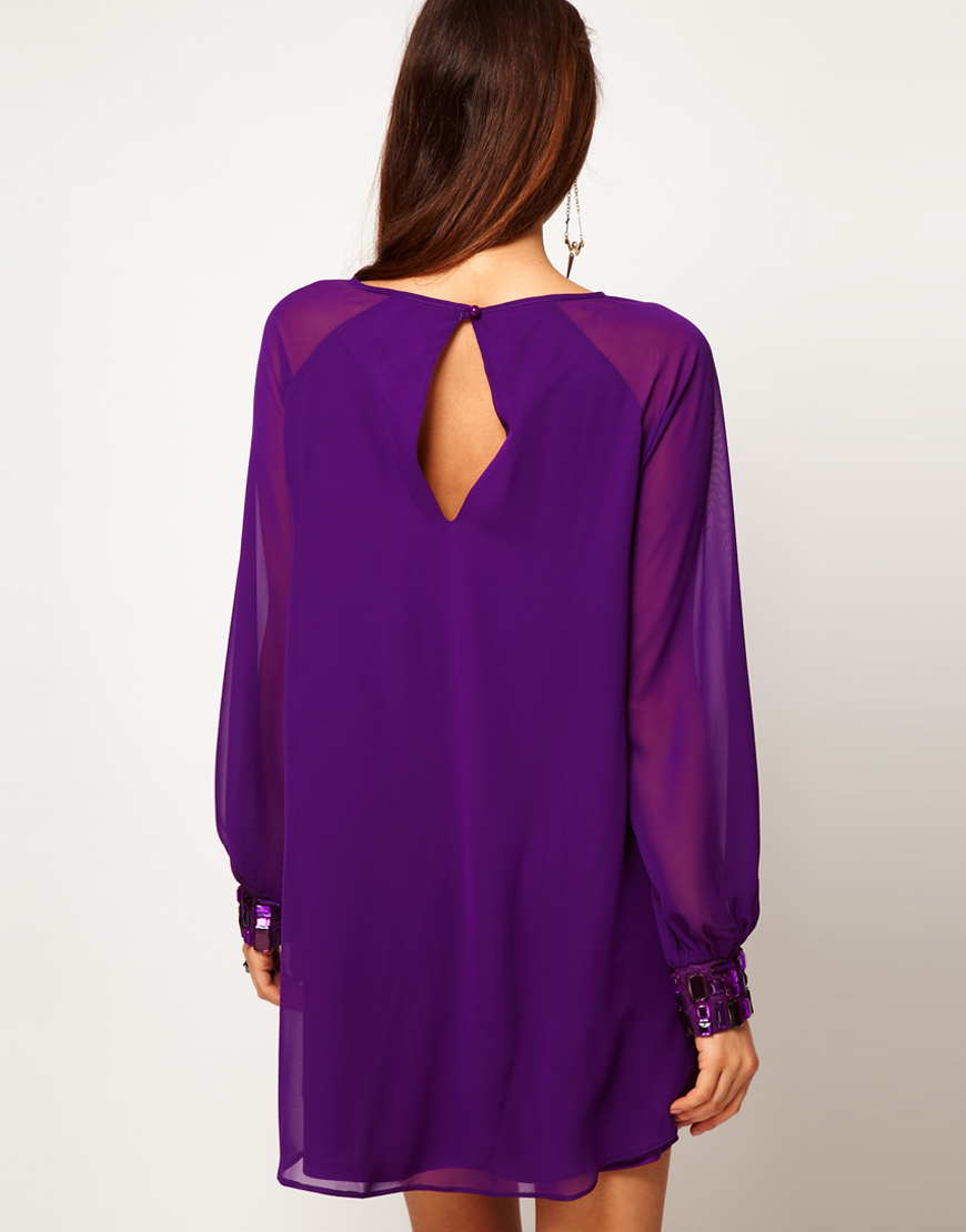 Lyst - Asos Collection Asos Shift Dress with Jewelled Cuffs in Purple