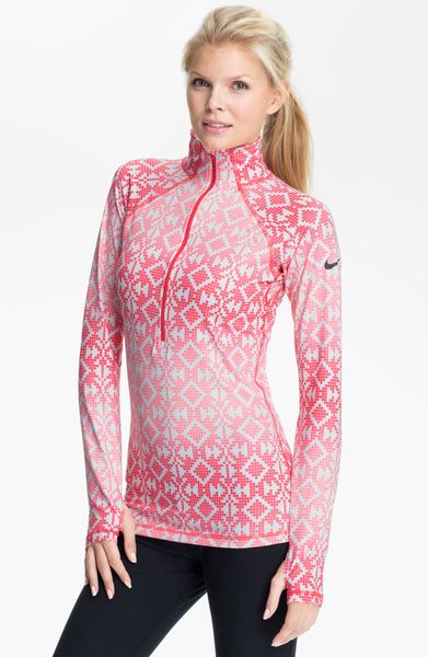 Nike Pro Hyperwarm Print Half Zip Top in White (sunburst) | Lyst