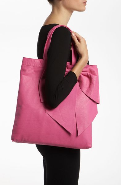 Red Valentino Bow Leather Tote in Pink (bright pink) | Lyst