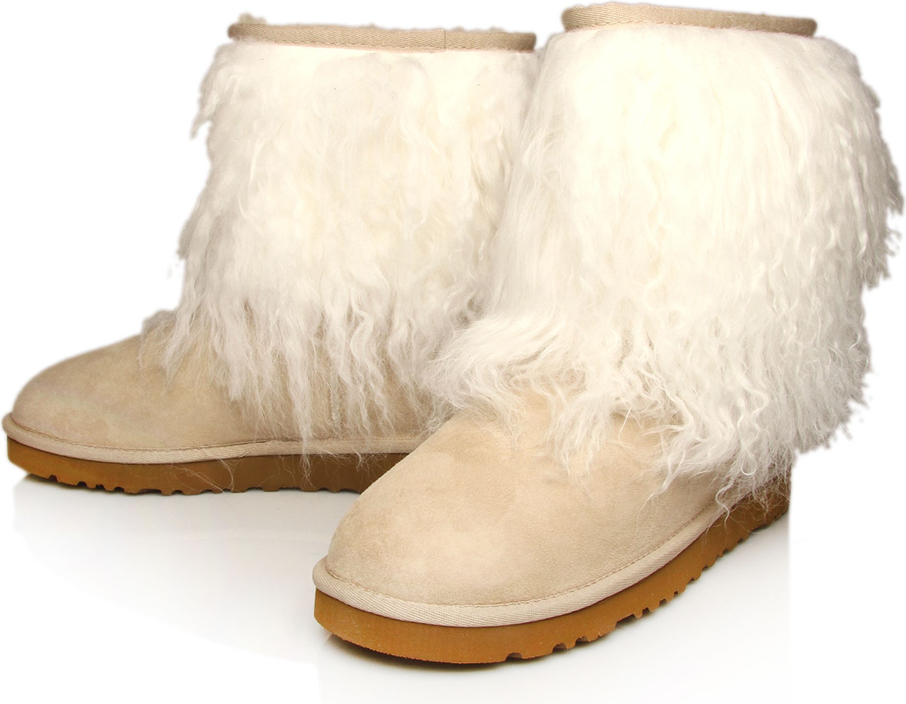 Ugg Fur Cuff Sheepskin Boots in Brown (tan) | Lyst