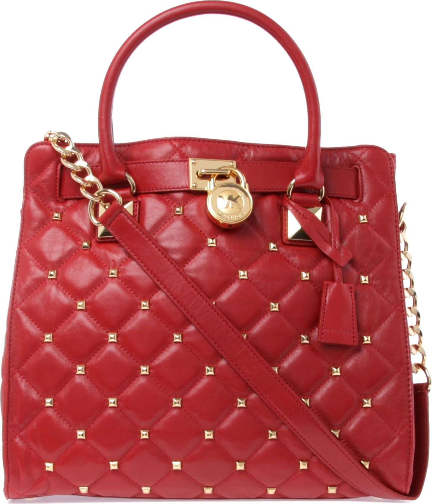 Michael Kors Hamilton Quilted Studs Tote in Red | Lyst