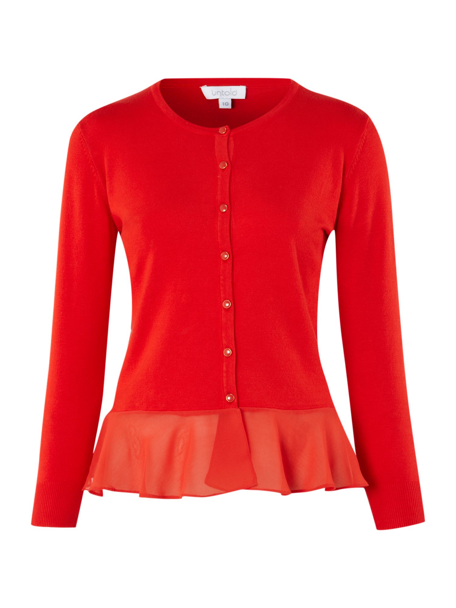 Untold Frill Peplum Cardigan in Red | Lyst