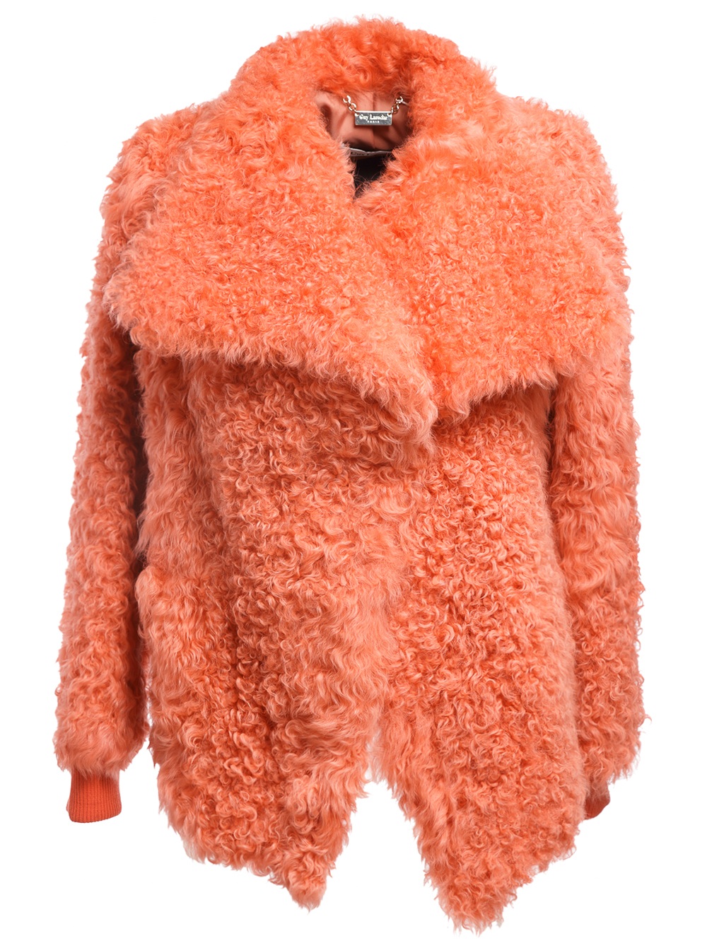 Guy Laroche Lamb Fur Coat in Orange (coral) | Lyst