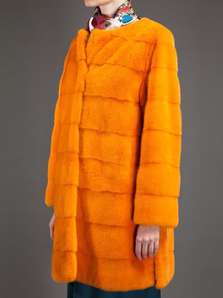 Liska Mink Fur Coat in Orange | Lyst