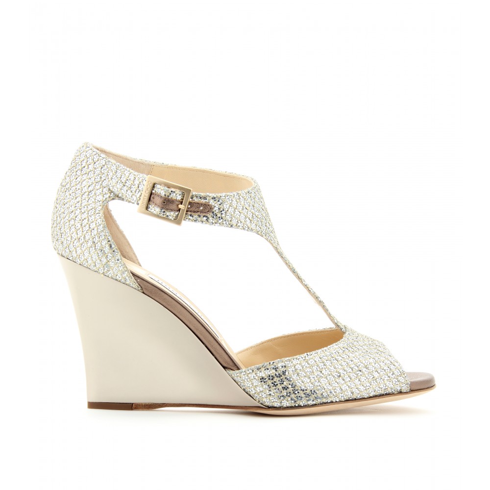 Lyst - Jimmy Choo Token Glitter Wedge Sandals in Metallic