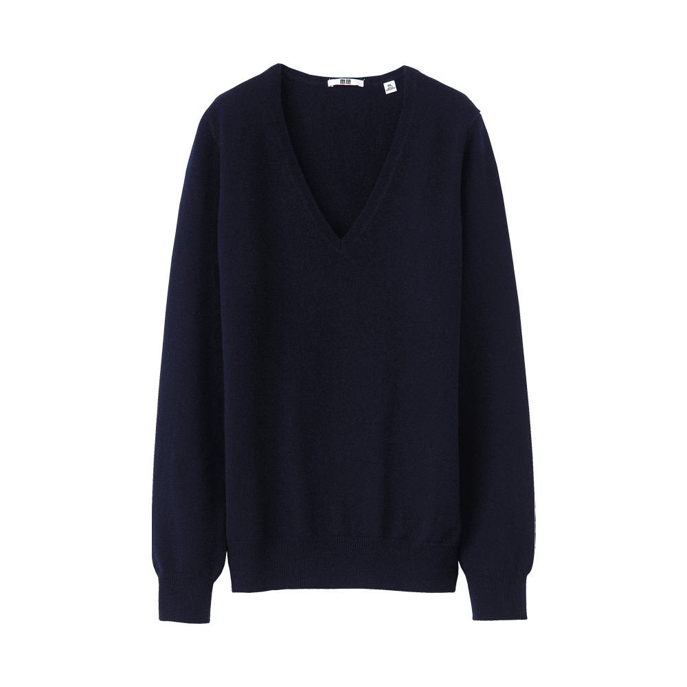 Uniqlo Women Cashmere V Neck Sweater A in Black (navy) | Lyst