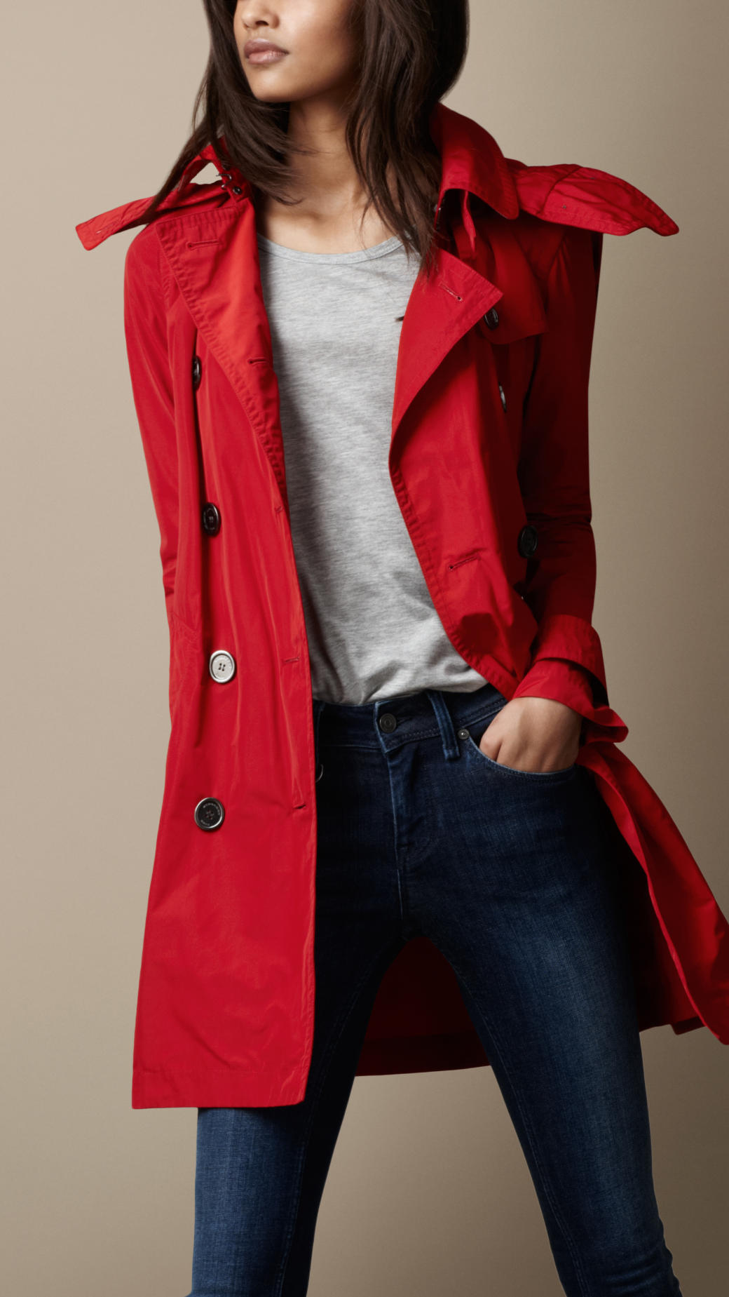 Lyst - Burberry Brit Midlength Technical Taffeta Hooded Trench Coat in Red