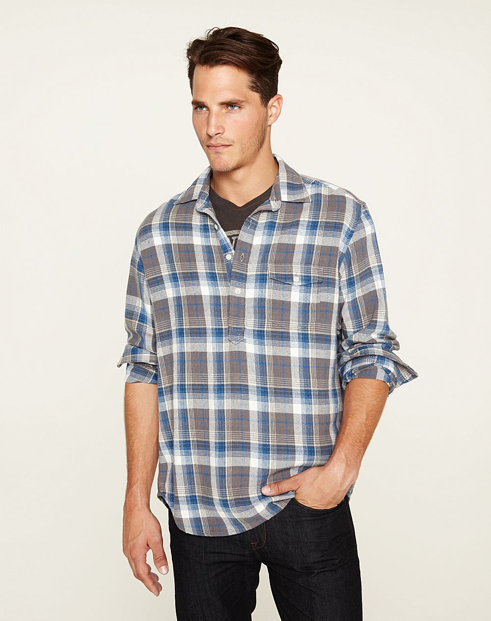 Lucky Brand Wilton One Pocket Popover Shirt in Gray for Men (blue/grey ...