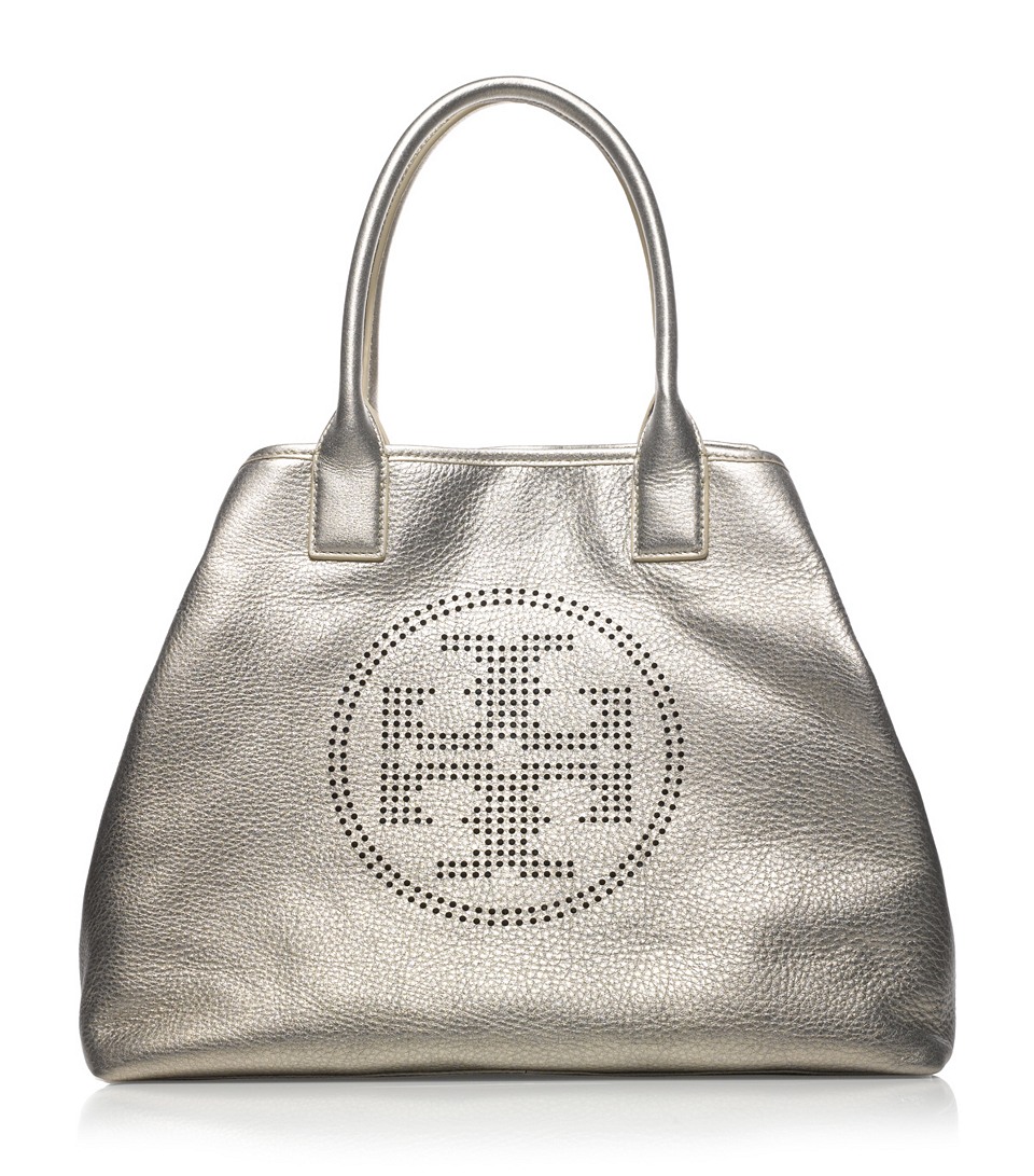 Lyst - Tory Burch Perforated Logo Tote in Metallic
