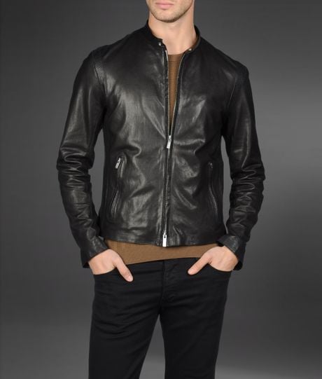 Armani Leather Jacket in Black for Men | Lyst