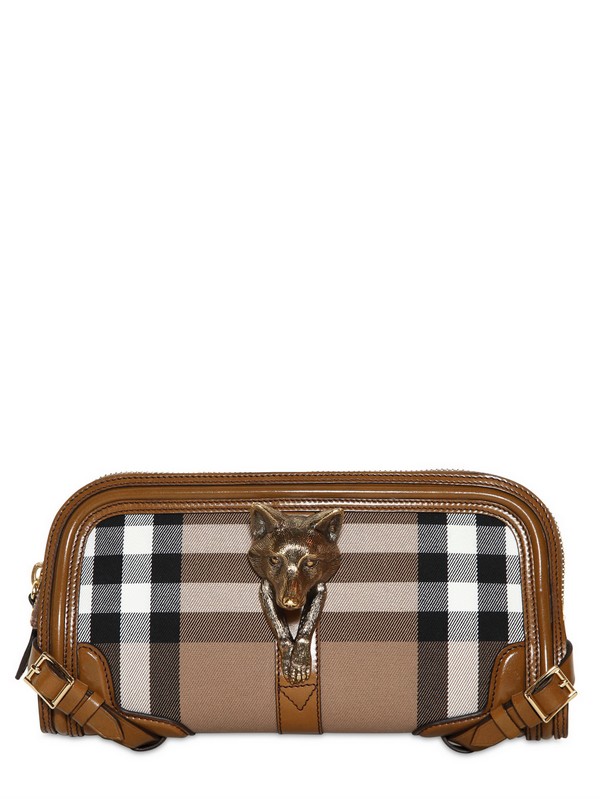 Lyst - Burberry Alma Wolf Bridle House Check Clutch in Brown