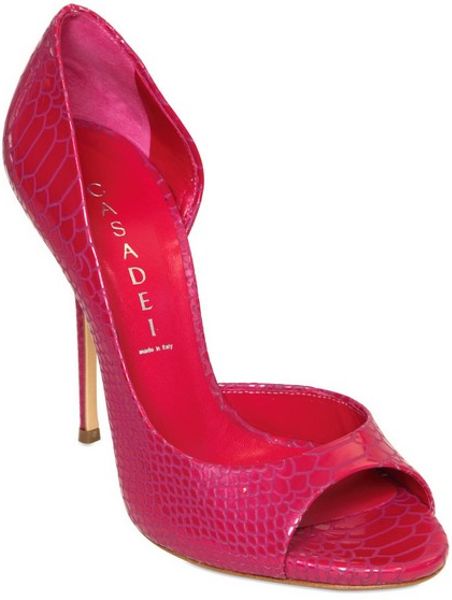 Casadei Glossy Patent Python Print Pumps in Pink (fuxia) | Lyst