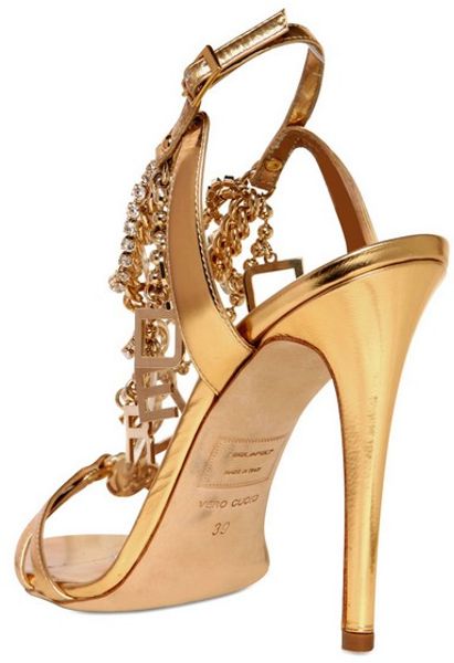 Dsquared2 120mm Laminated Leather Logo Sandals in Gold | Lyst