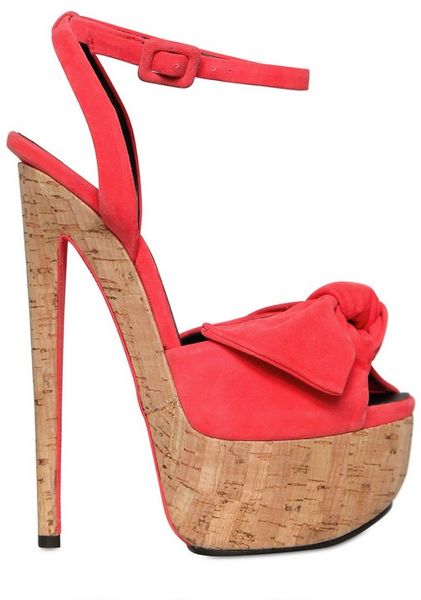 Giuseppe Zanotti 160mm Suede Cork Bow Sandals in Red (coral) | Lyst