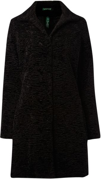 Lauren By Ralph Lauren Faux Persian Lamb Textured Coat in Black | Lyst