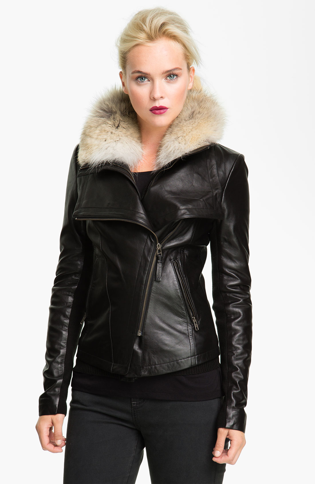 Mackage Jora Genuine Coyote Fur Collar Leather Jacket with Removable ...