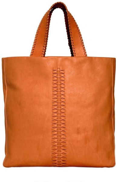 Ralph Lauren Woven Tassels On Brushed Leather Tote in Brown (tan) | Lyst