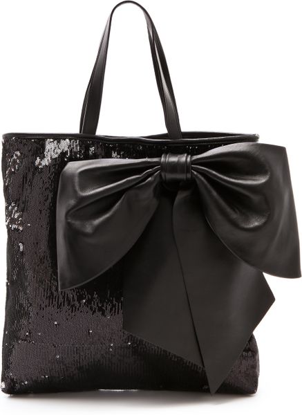 Red Valentino Paillettes Bow Tote in Black | Lyst