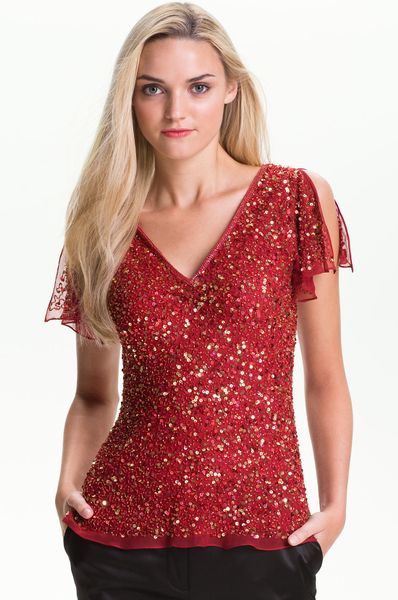 Adrianna Papell Dazzling Winds Sequin Top in Red | Lyst
