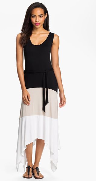 Calvin Klein Color Block Maxi Dress in White (black/ khaki/ ivory) | Lyst