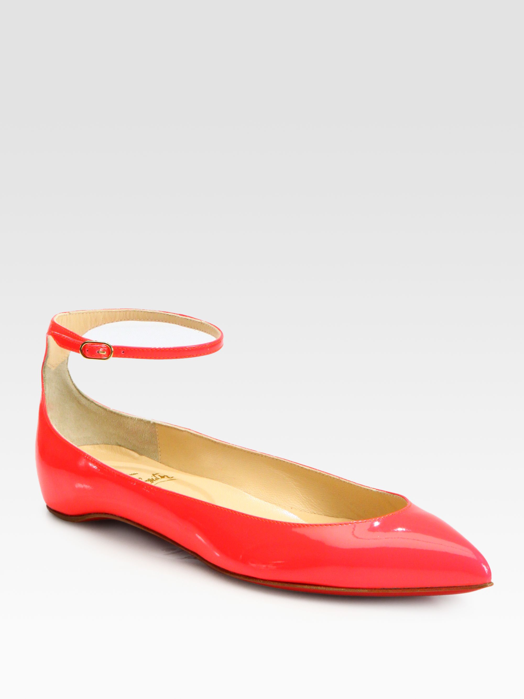 Christian louboutin Mrs H Patent Leather Ankle Strap Ballet Flats ...  