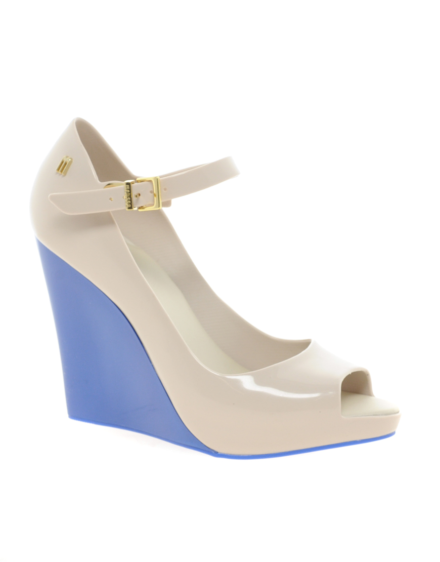 Melissa Peept-oe Wedge Shoes in Blue (cream) | Lyst