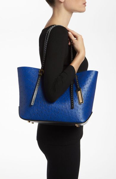 Michael Kors Gia Small Ostrich Embossed Leather Tote in Blue (sapphire ...