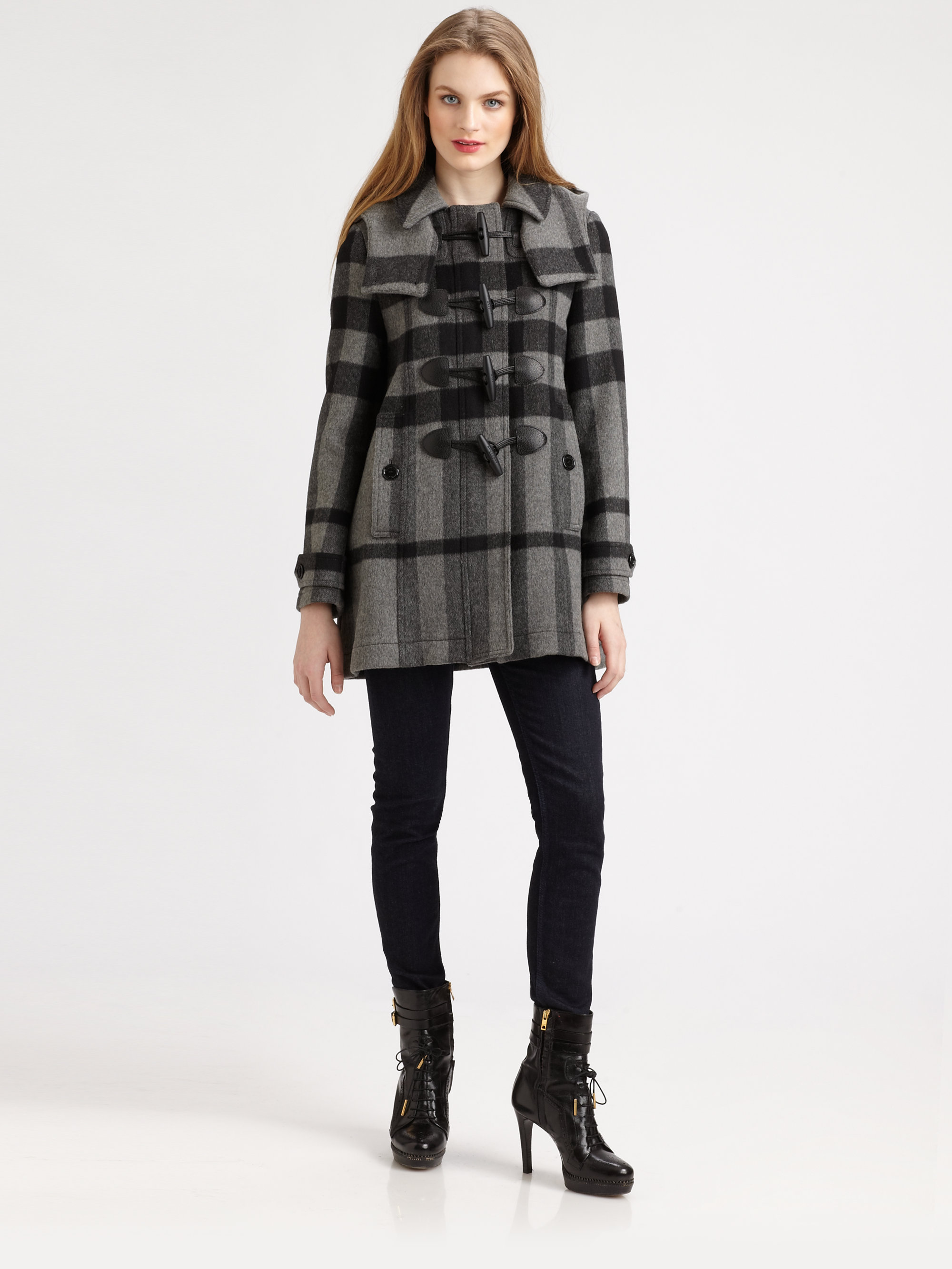 Lyst Burberry Brit Wool Explodedcheck Toggle Coat in Gray