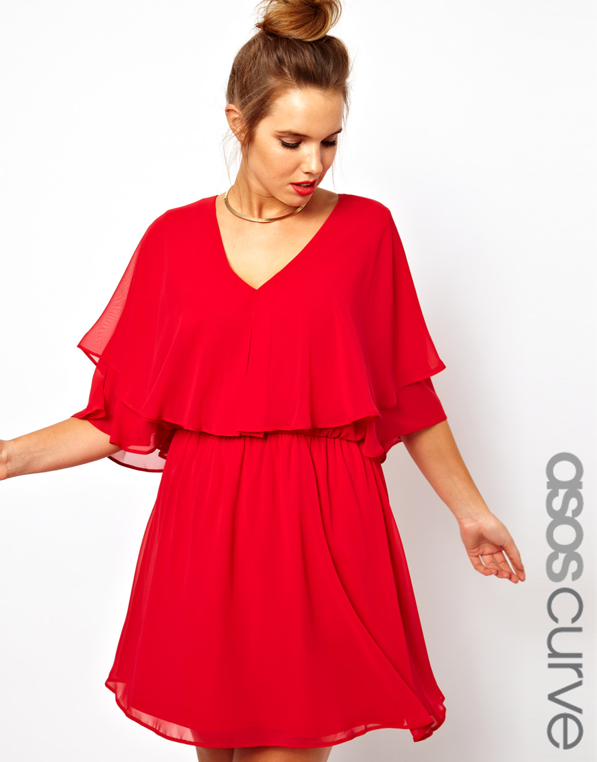 Lyst - Asos Dress with Cape in Red
