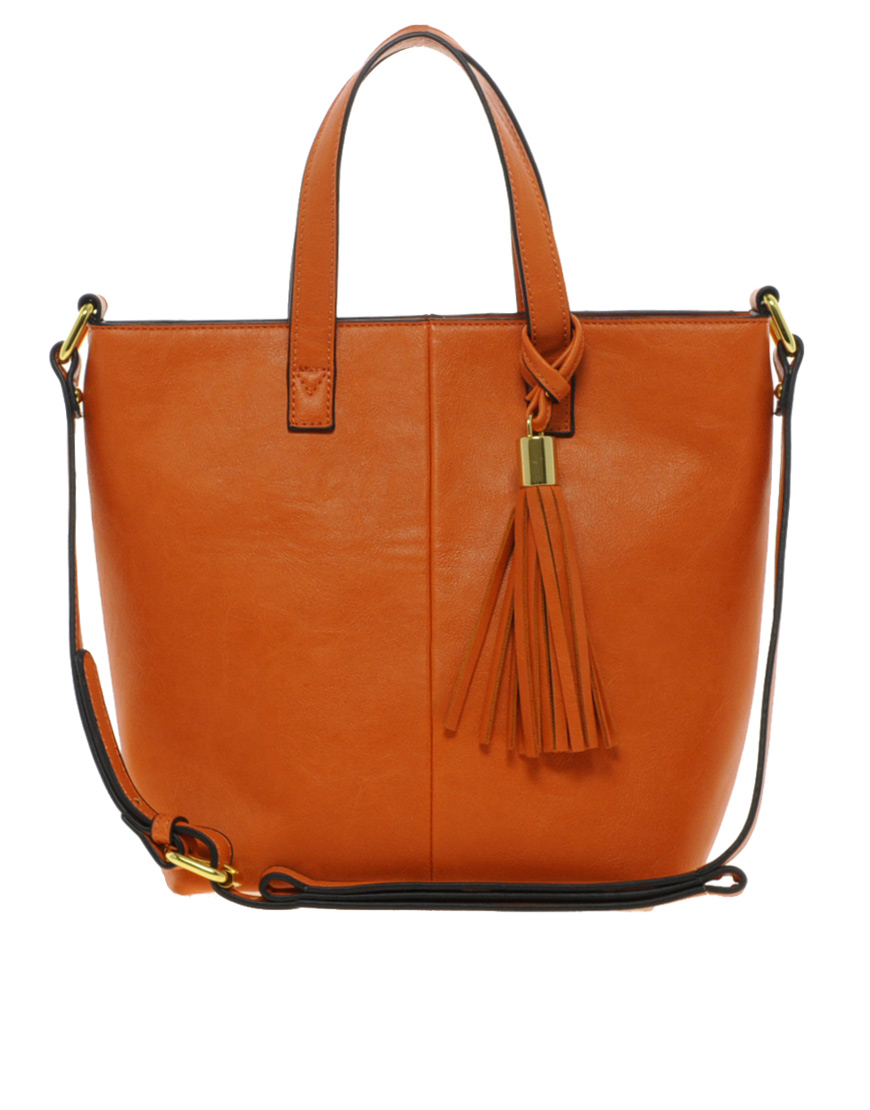 Lyst - Asos Mini Tassel Tote Bag in Brown