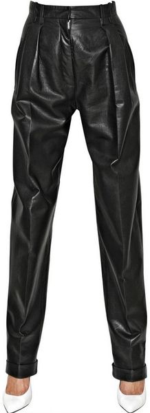 Balmain Wide Leather High Waisted Trousers in Black | Lyst
