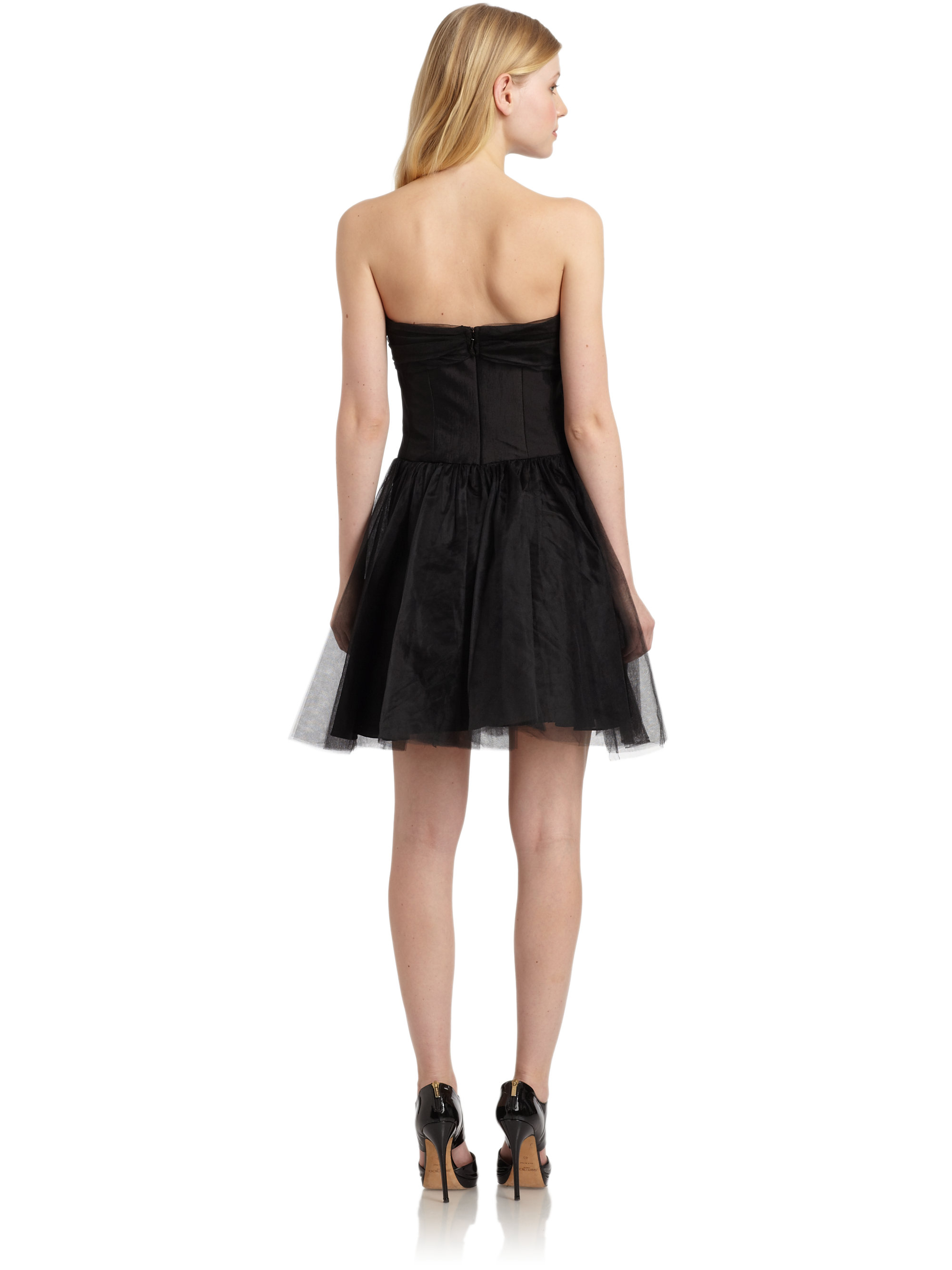 Lyst - Badgley Mischka Strapless Tulle Dress in Black