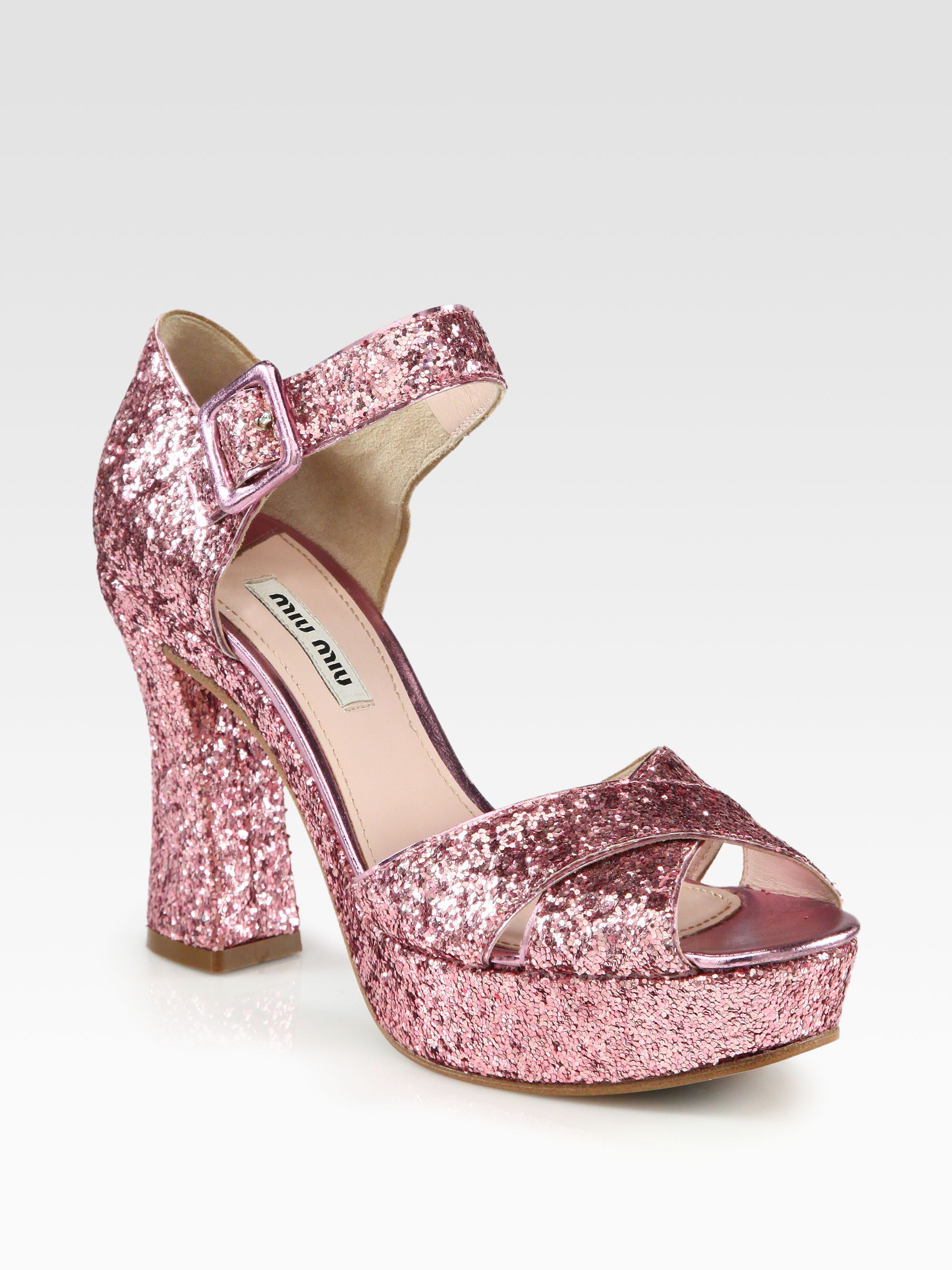 Miu miu Glitter Crisscross Platform Sandals  in Pink  Lyst