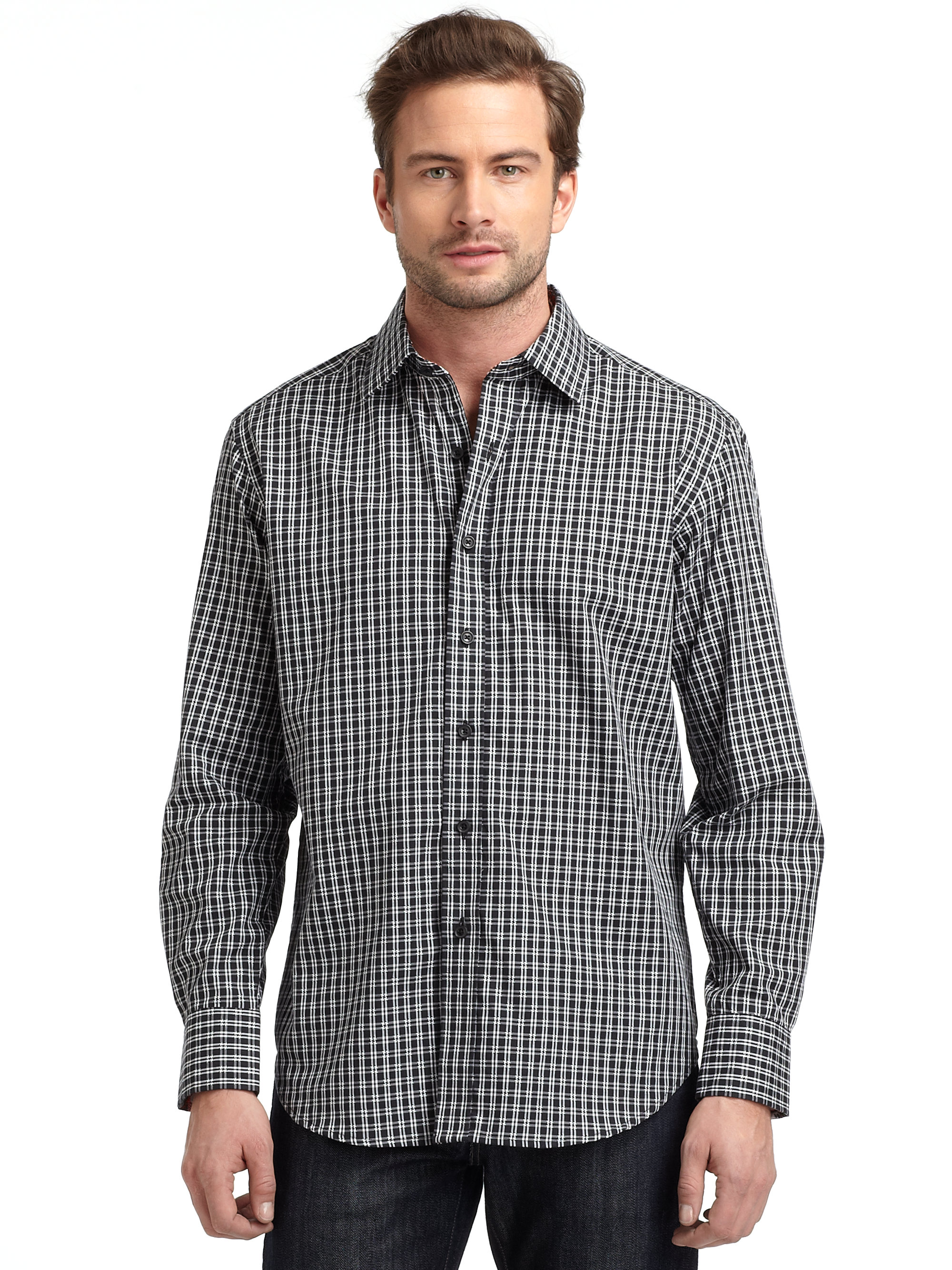 Robert graham Woven Cotton Houndstooth Check Buttondown Shirt in Black ...