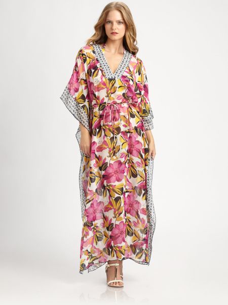 Tory Burch Catarina Long Caftan in Multicolor (ivory) | Lyst