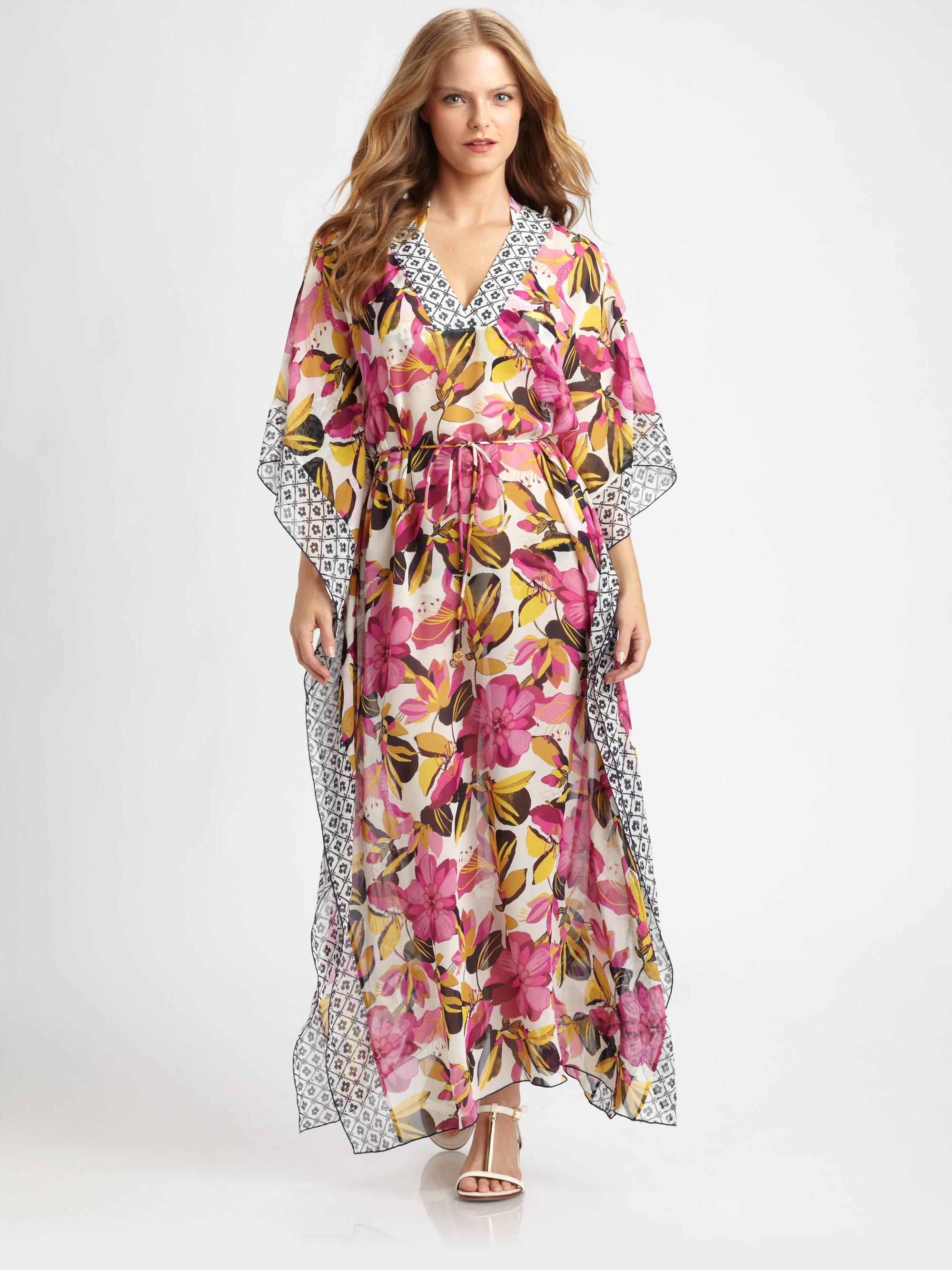 Tory Burch Silk Catarina Caftan in Purple (ivory) | Lyst