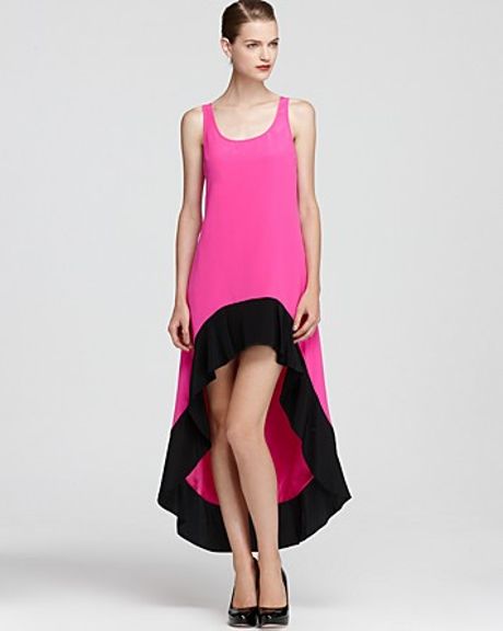 Jay Godfrey Color Block Dress Mulino Hi Low in Pink (shocking pink ...