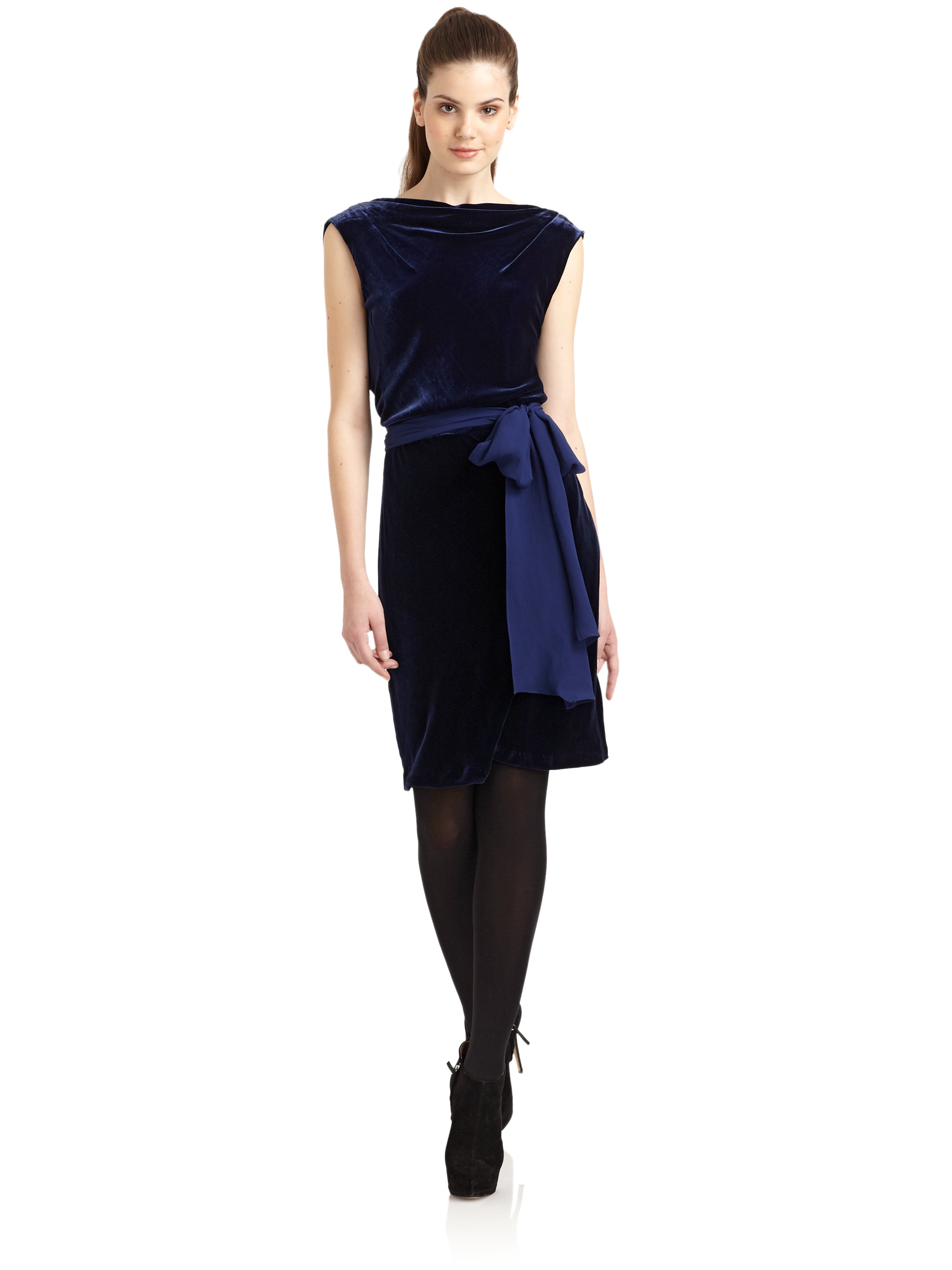 navy velvet cocktail dress