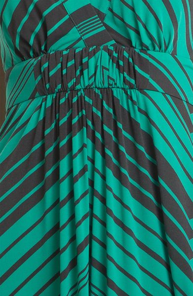 Jessica Simpson Stripe Halter Maxi Dress in Green | Lyst