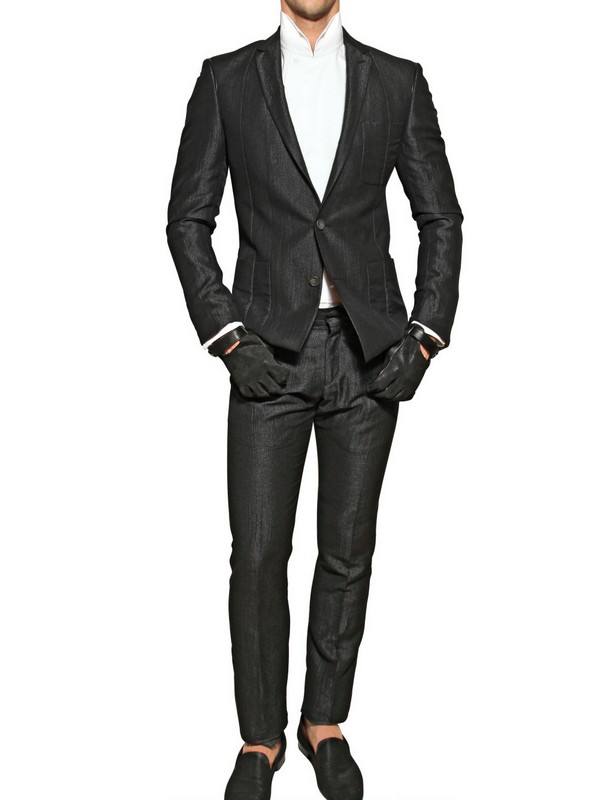 Karl Lagerfeld Linen Viscose Jacquard Slim Fit Suit in Black for Men | Lyst