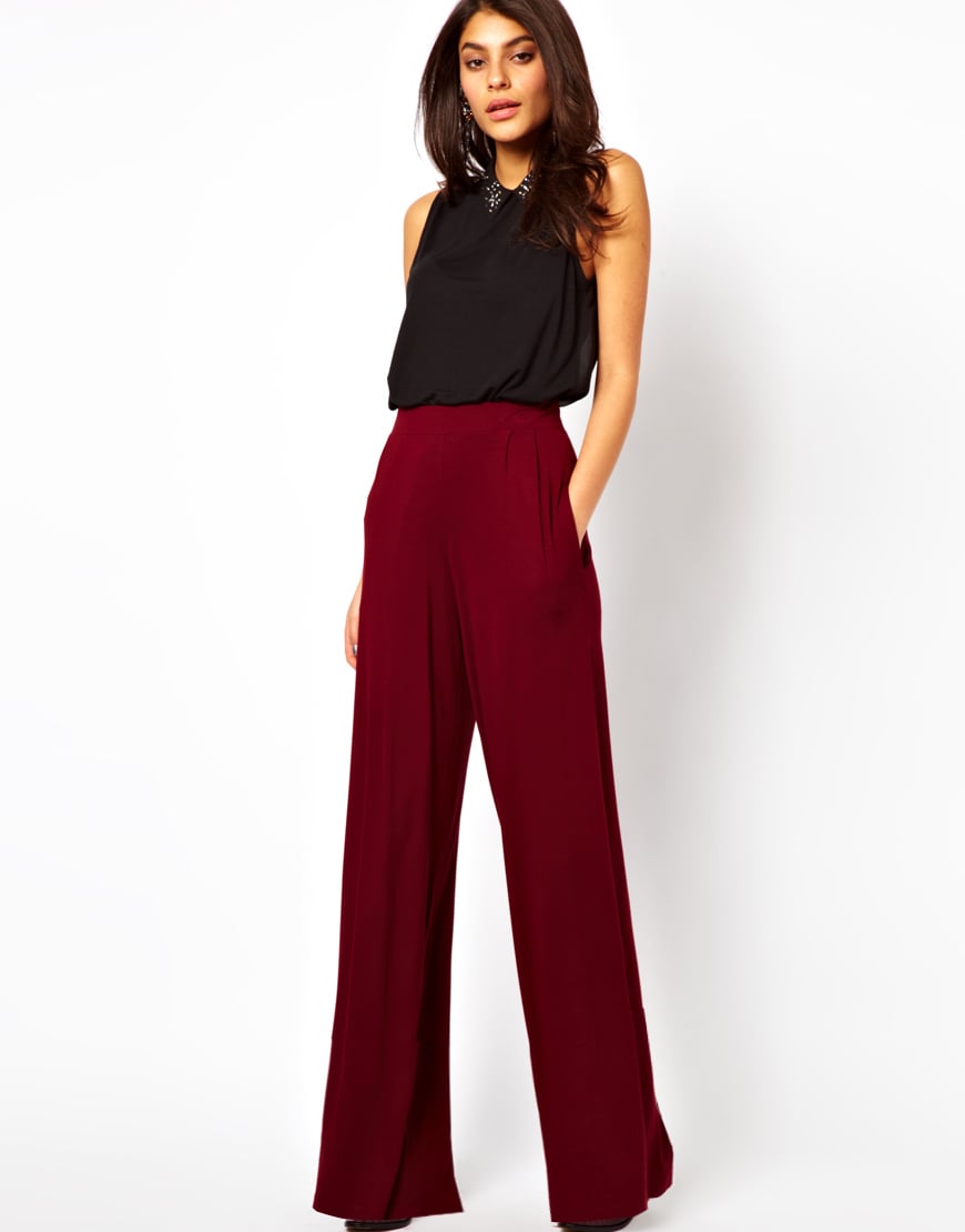 Asos Trouser with Wide Leg in Red | Lyst