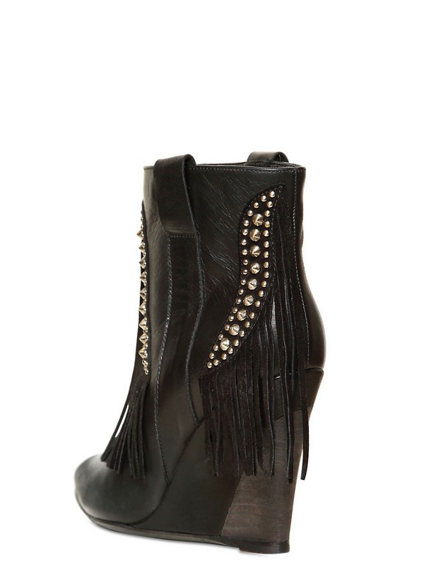 Lyst Strategia Leather and Suede Fringe Wedge Boots in Black